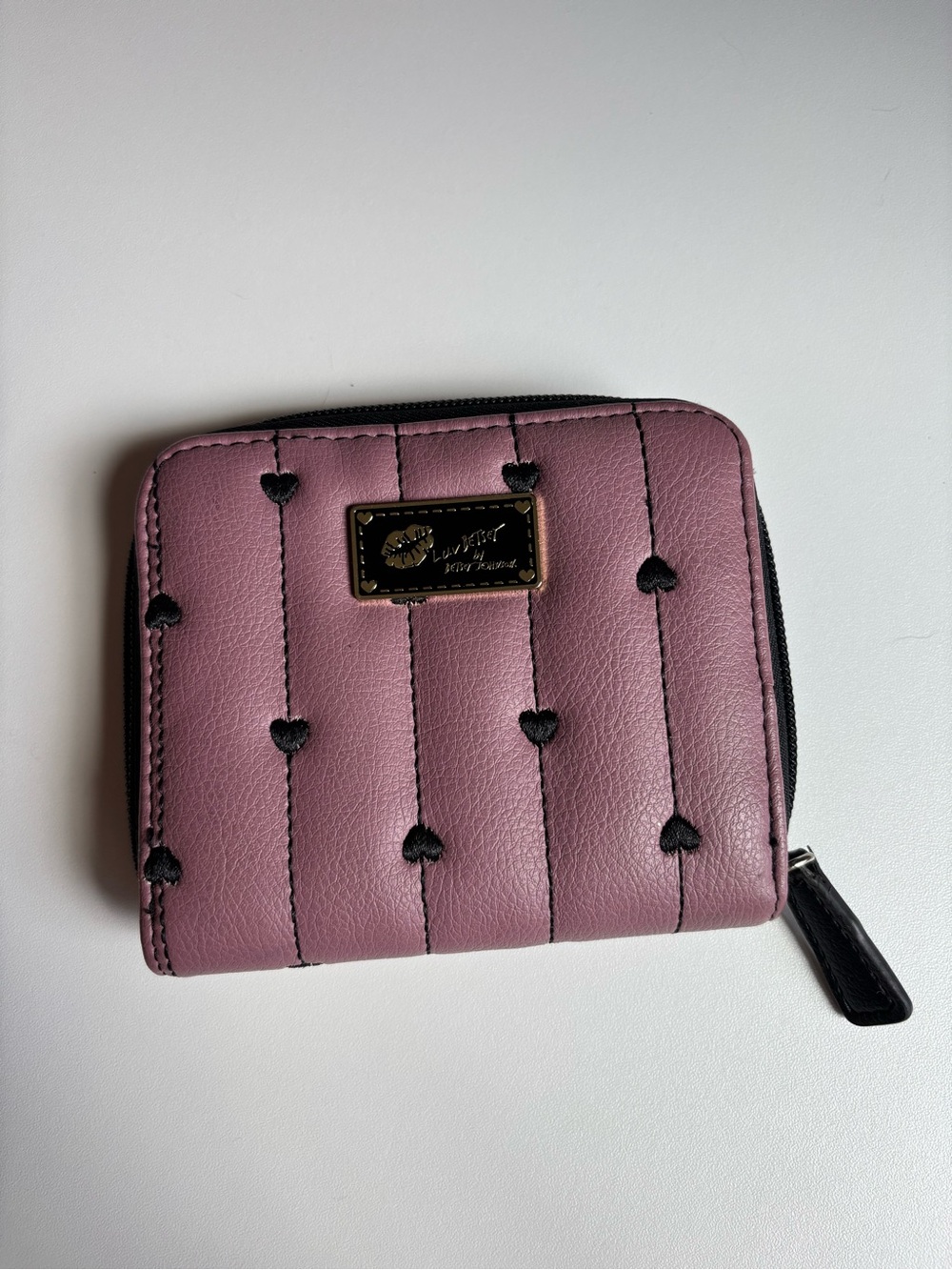 Mauve Quilted Heart Zip Wallet by Luv Betsy